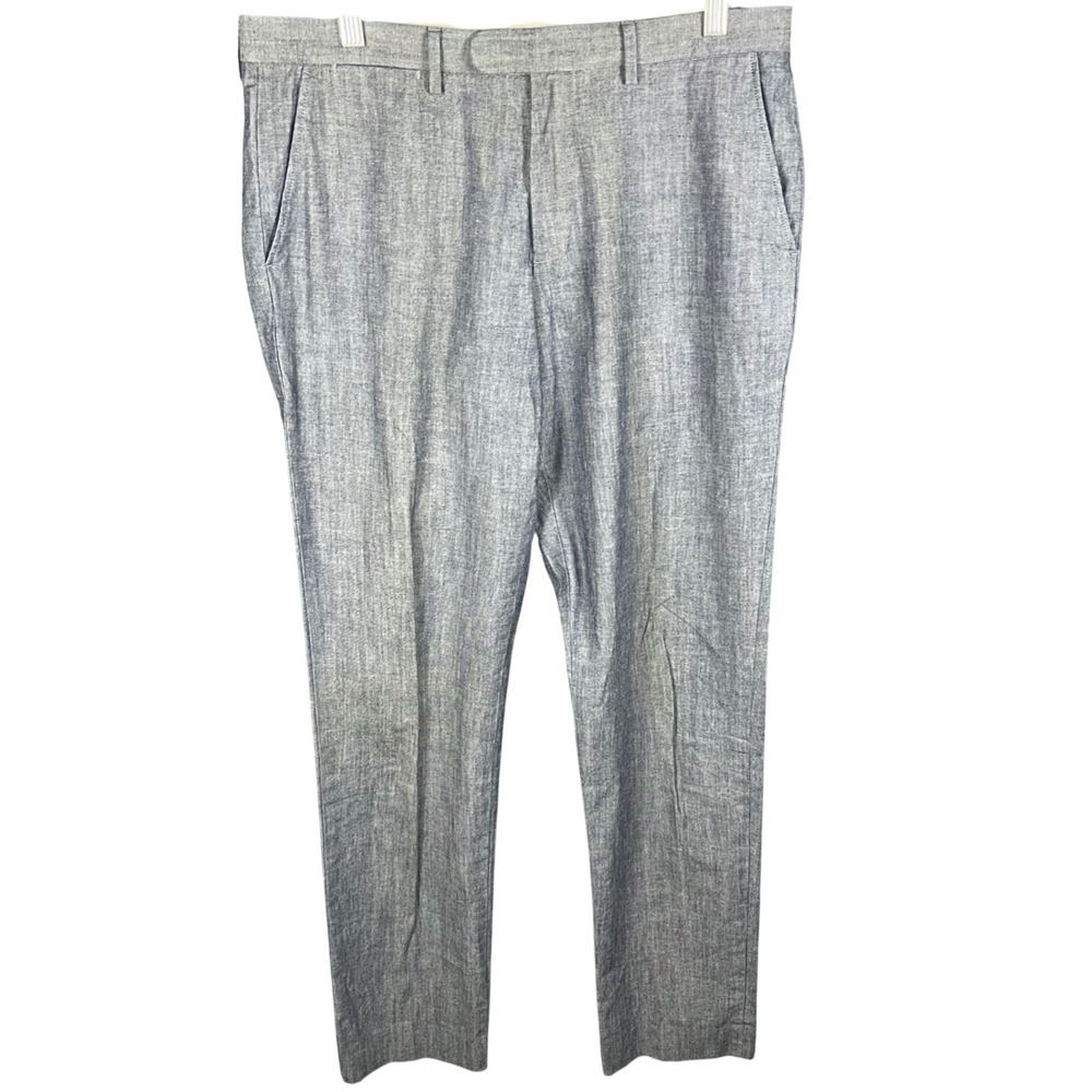 J.Crew Bowery Pants Mens 33x34 Blue Cone Denim Chambray Dress Trousers